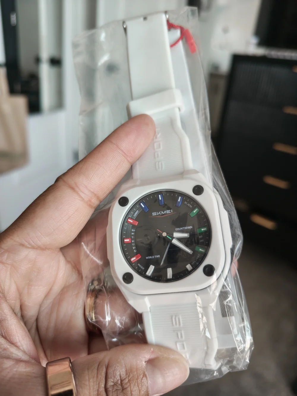 White Sport Analog-Digital Watch with Multicolor Accents